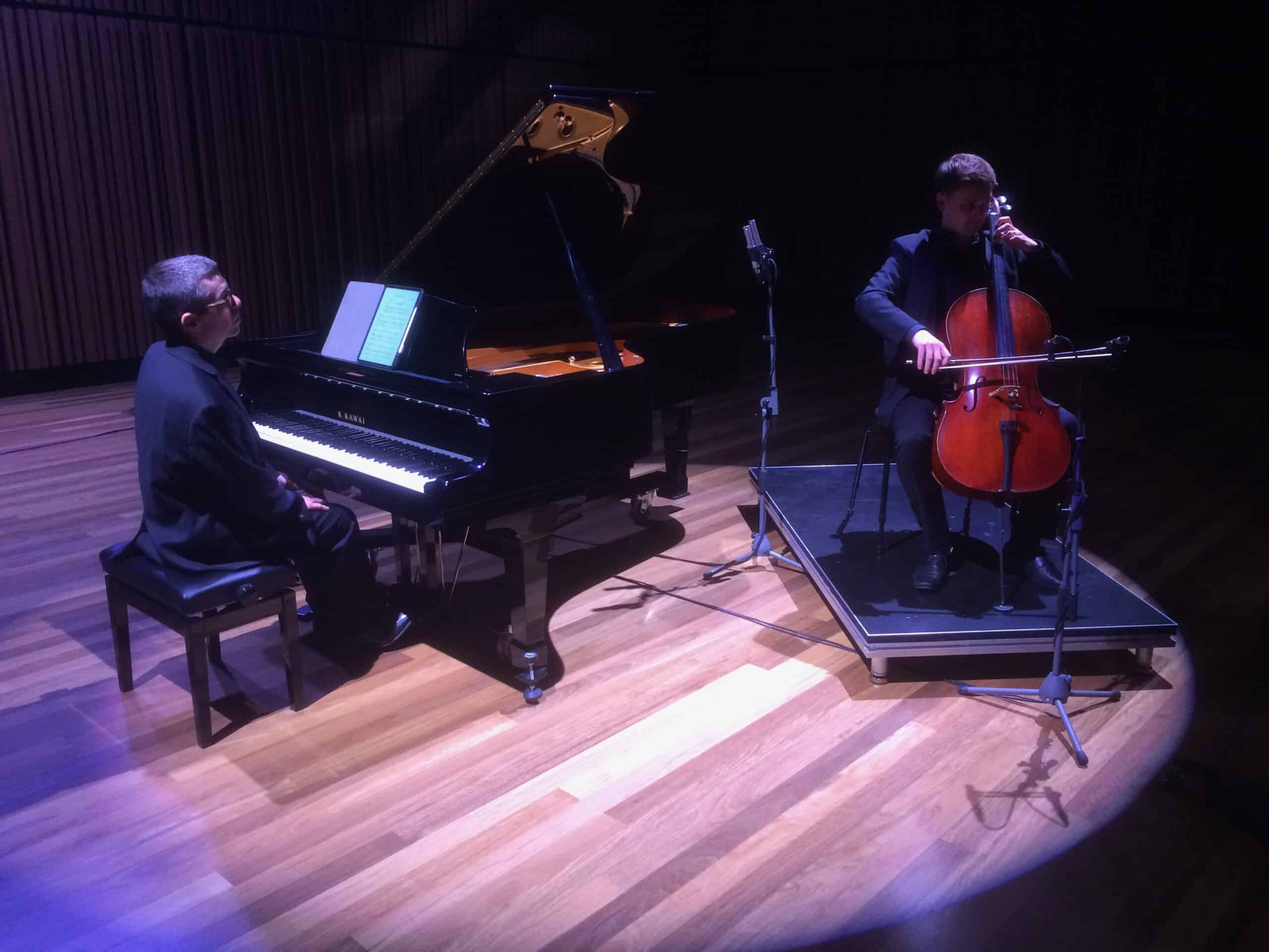 Cello & Piano recording on location. Snow Hall Canberra
